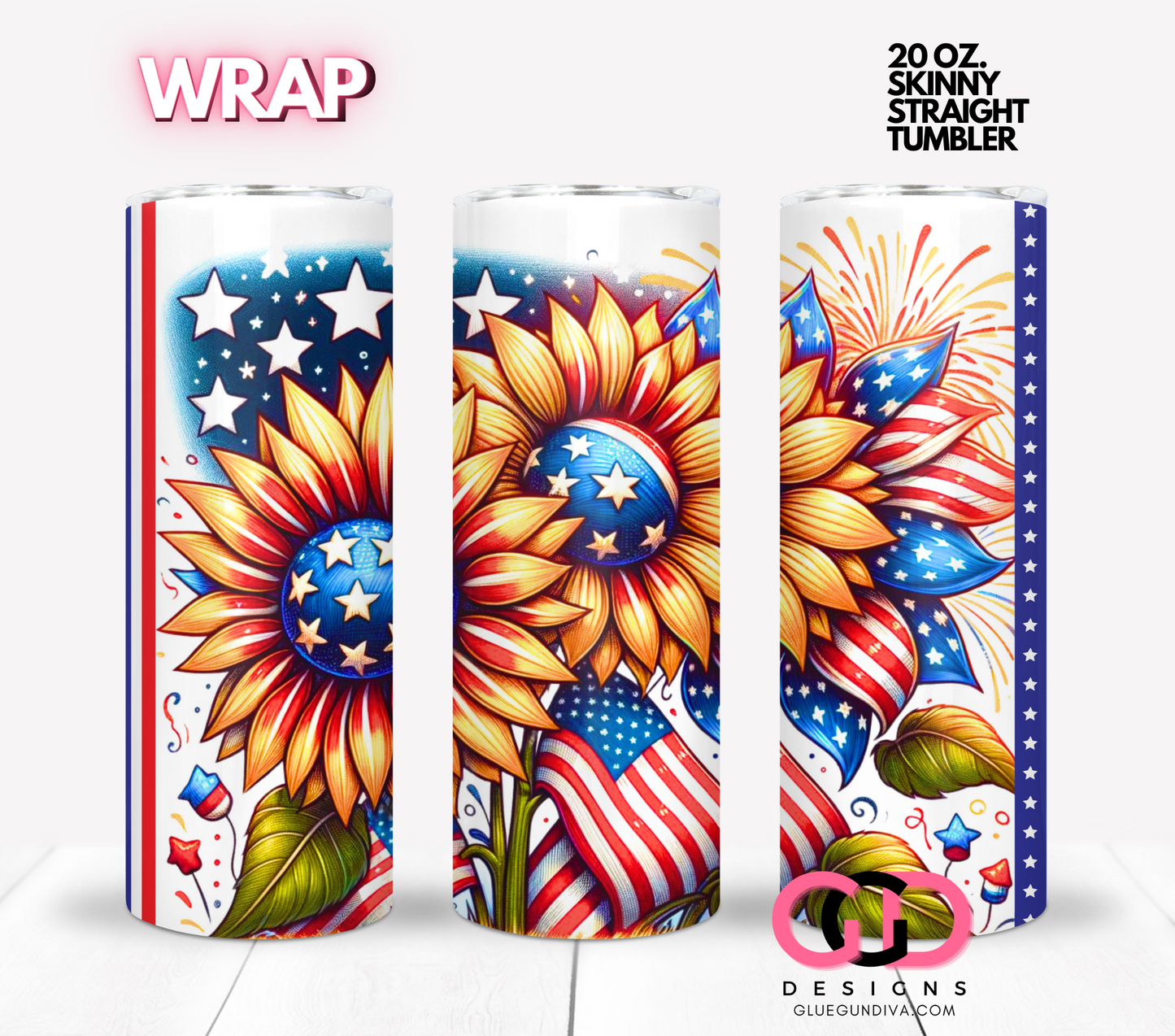 USA Sunflowers - Digital tumbler wrap for 20 oz skinny straight tumbler