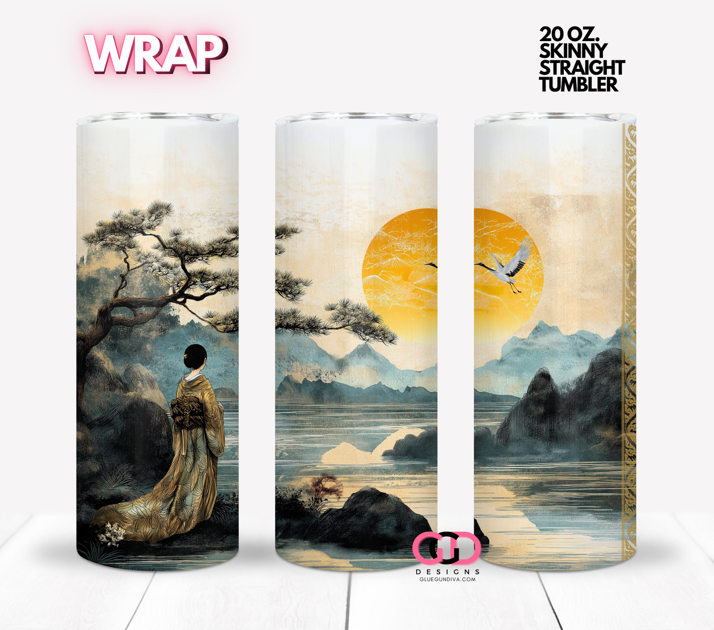 Japanese Sunset - Digital tumbler wrap for 20 oz skinny straight tumbler