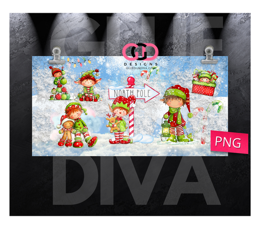 Frosty Elves - Digital Flip Top Bottle Wrap for kid's bottles 12 oz