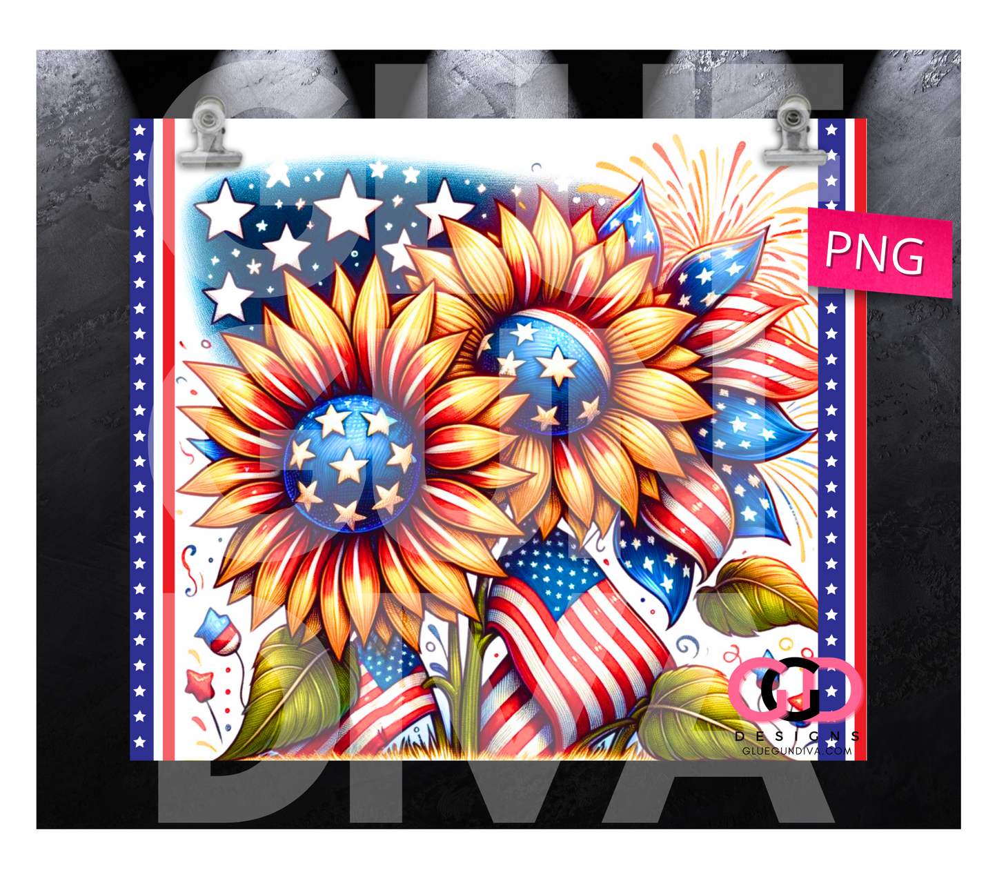 USA Sunflowers - Digital tumbler wrap for 20 oz skinny straight tumbler