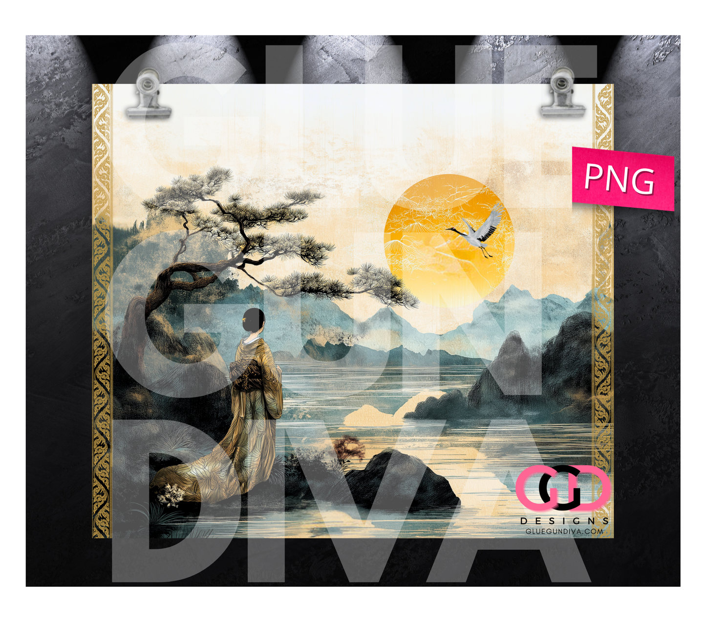 Japanese Sunset - Digital tumbler wrap for 20 oz skinny straight tumbler