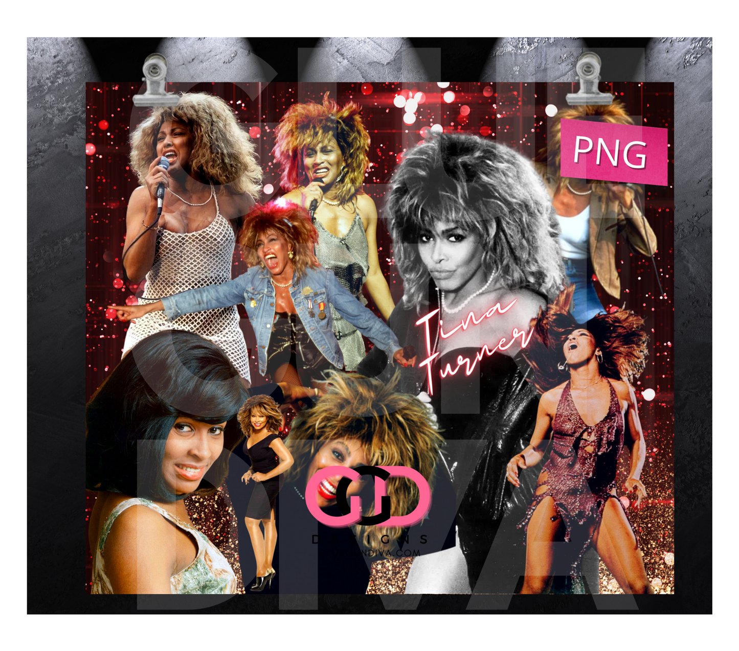 Tina Turner- Digital tumbler wrap for 20 oz skinny straight tumbler
