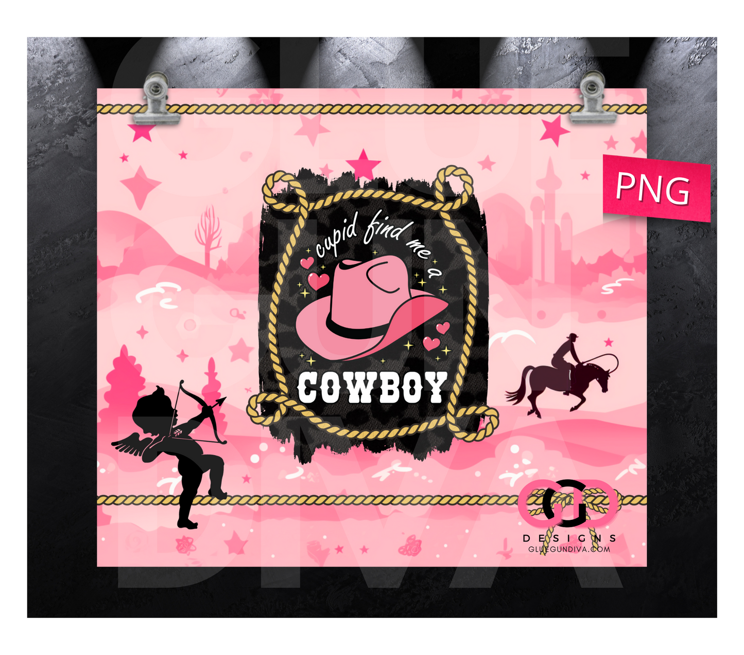 Cupid Find Me a Cowboy - Digital tumbler wrap for 20 oz skinny straight tumbler