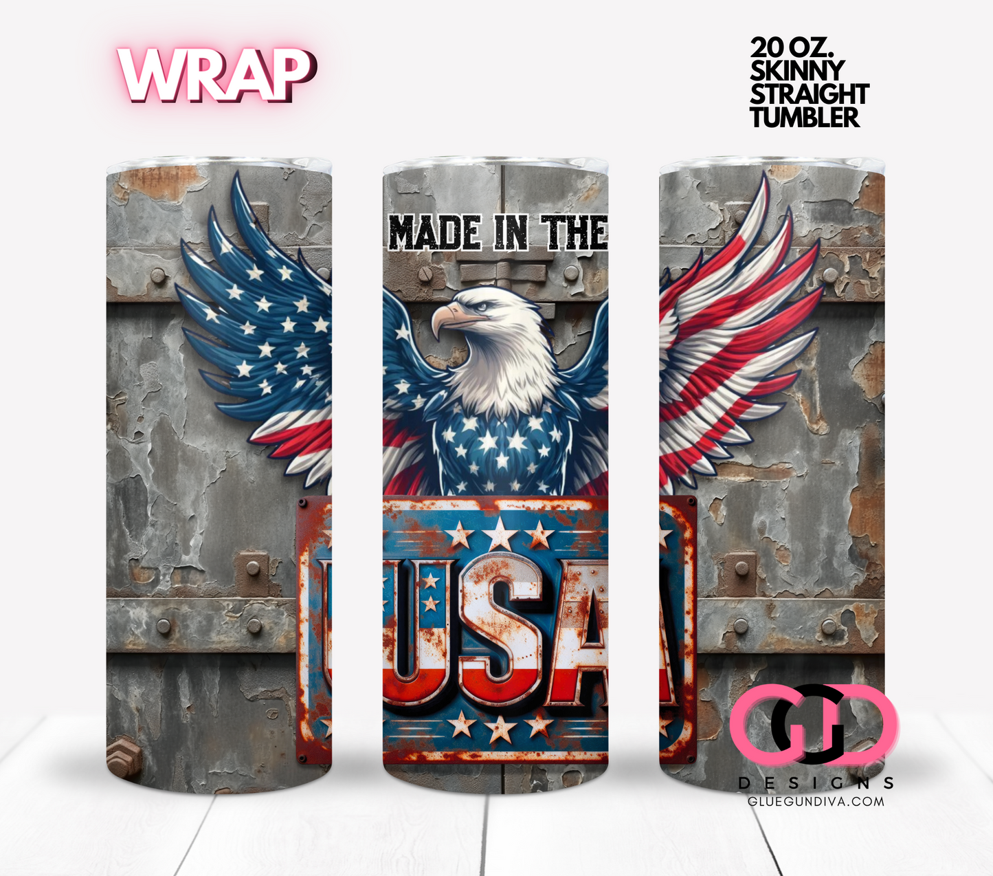 Made in the USA Metal Eagle - Digital tumbler wrap for 20 oz skinny straight tumbler