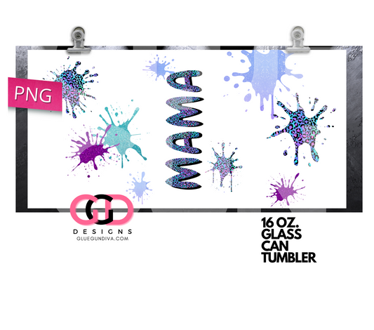 Neon Leopard Print Mama- Digital wrap for 16 oz glass can