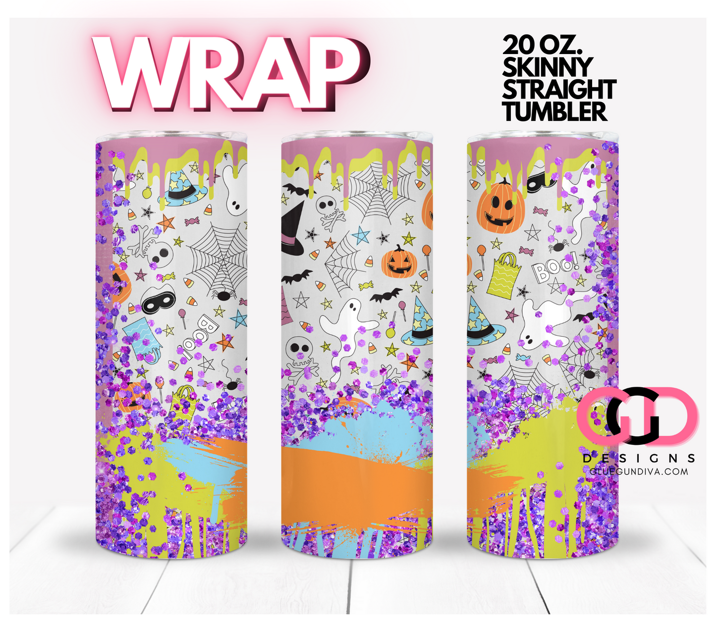 Halloween Paint Splatter - Digital tumbler wrap for 20 oz skinny straight tumbler