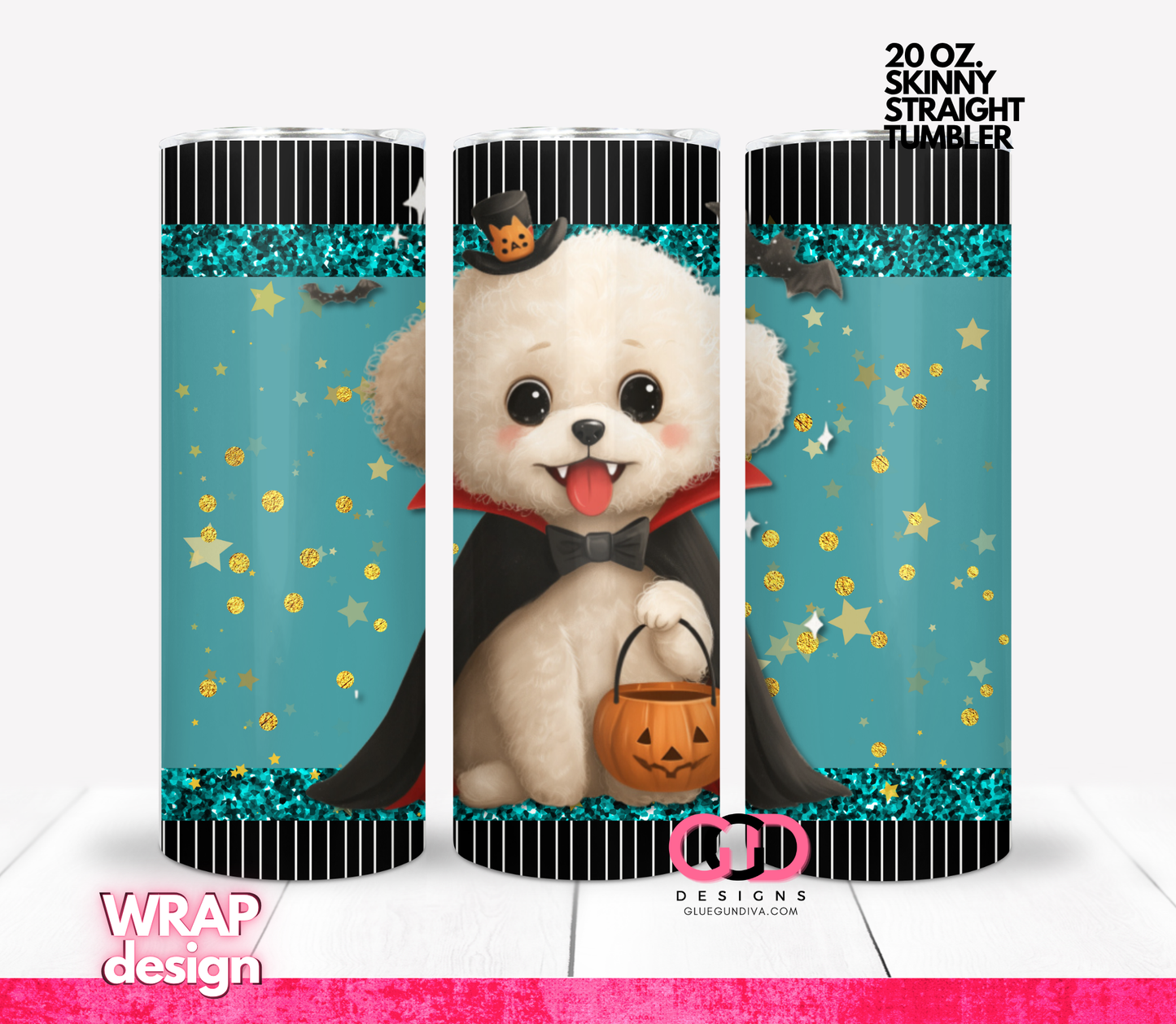 Halloween Poodle Dracula - Digital tumbler wrap for 20 oz skinny straight tumbler