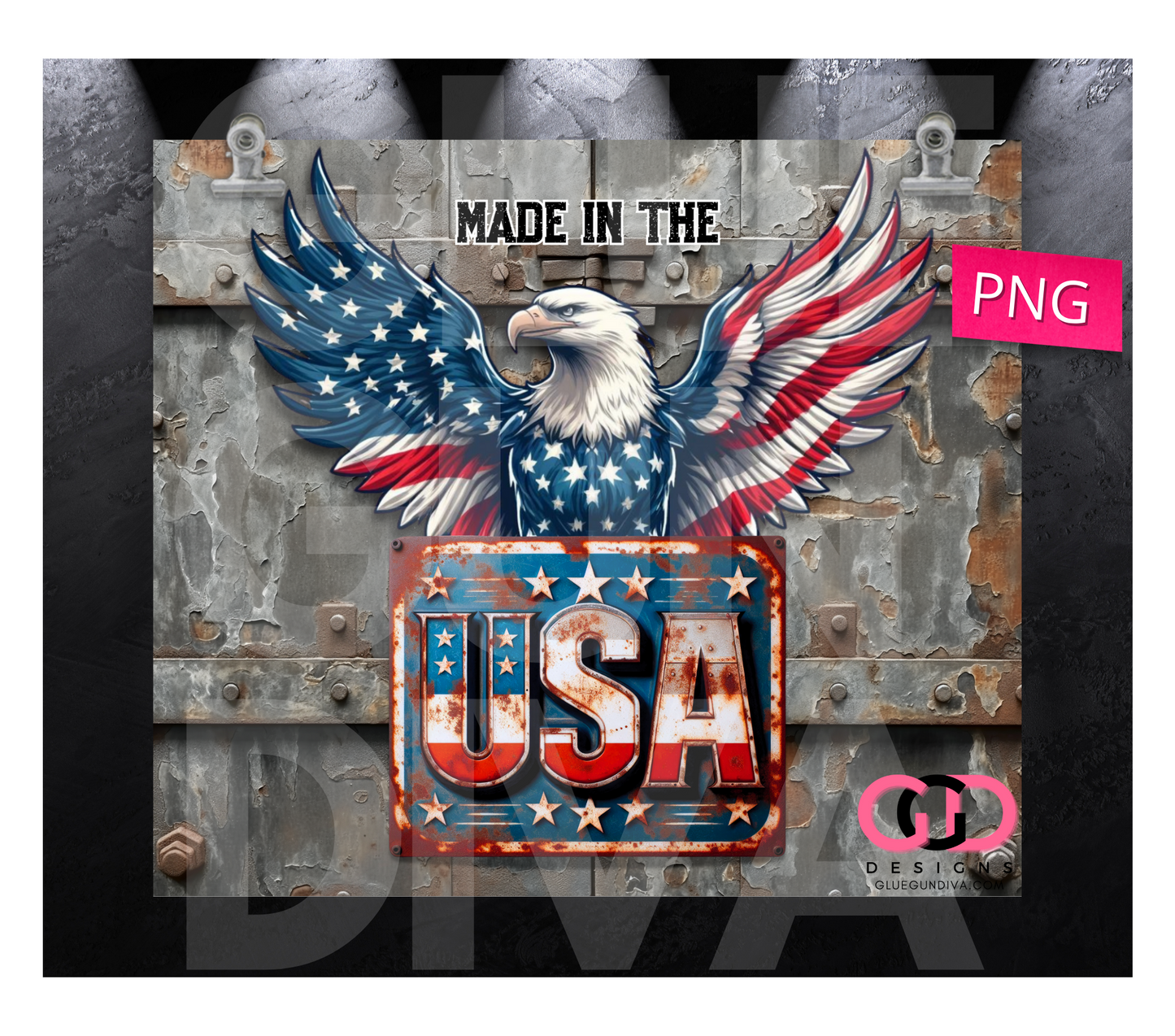 Made in the USA Metal Eagle - Digital tumbler wrap for 20 oz skinny straight tumbler