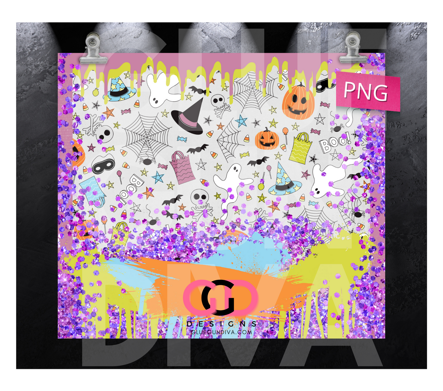 Halloween Paint Splatter - Digital tumbler wrap for 20 oz skinny straight tumbler