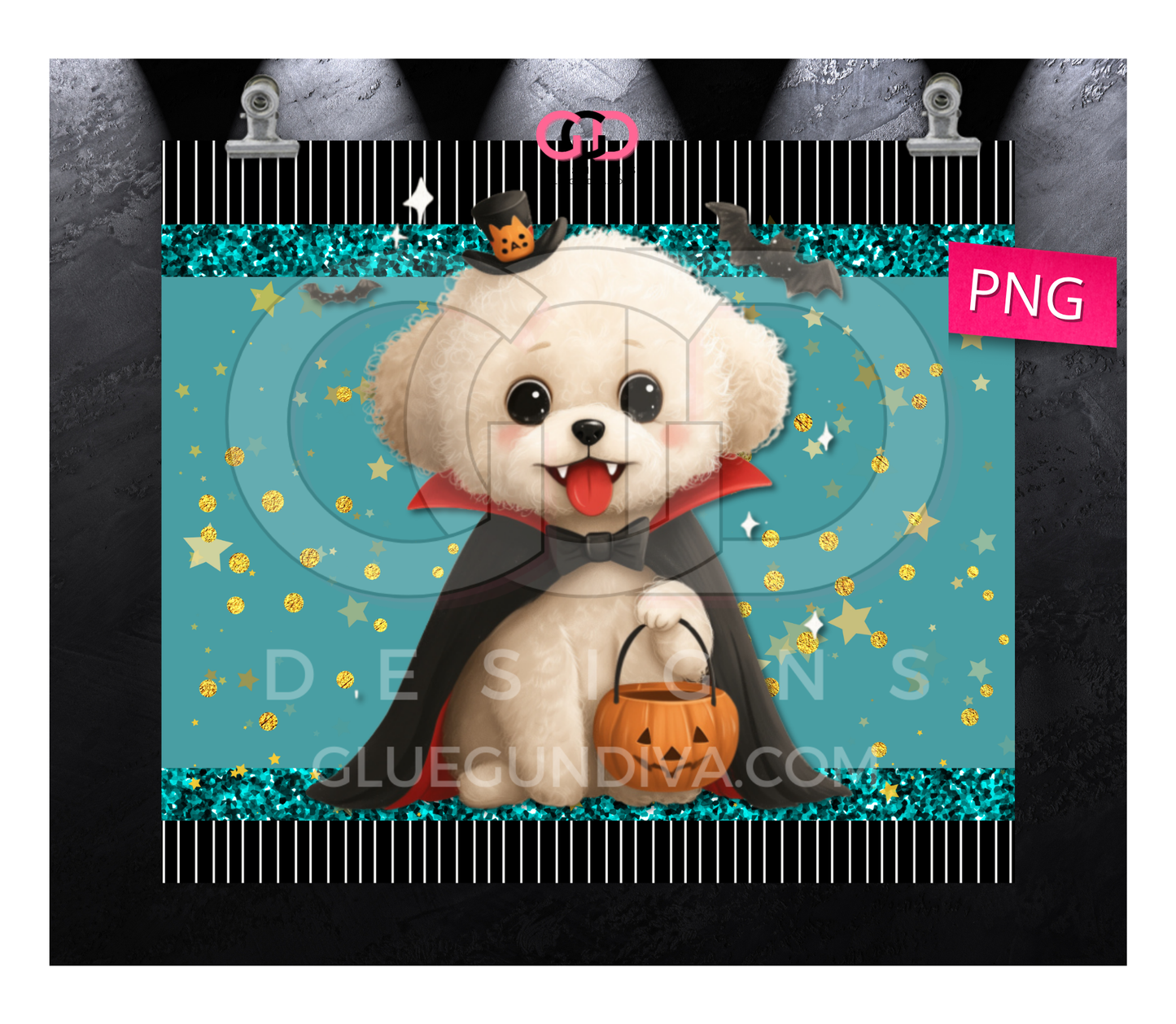 Halloween Poodle Dracula - Digital tumbler wrap for 20 oz skinny straight tumbler