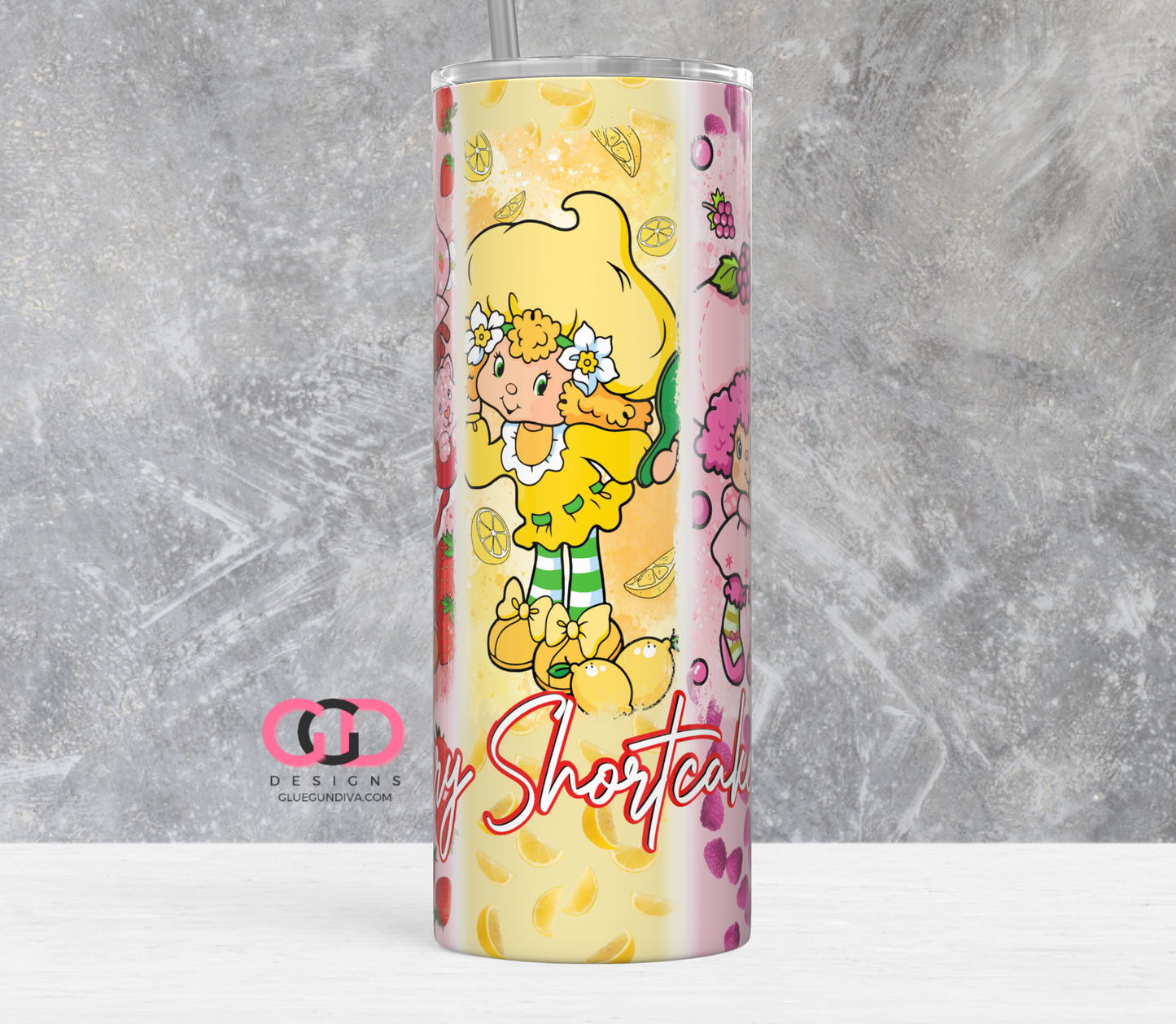 Strawberry Shortcake Fruits - Digital tumbler wrap for 20 oz skinny straight tumbler
