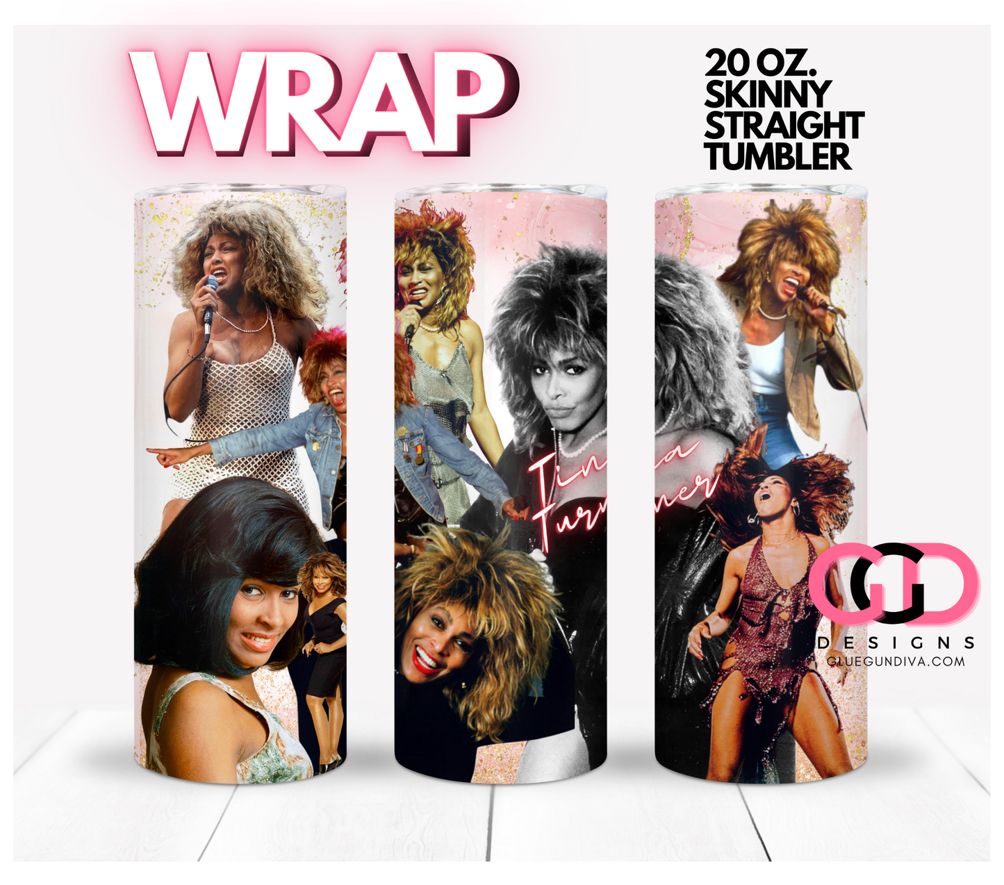Tina Turner Pink Gold Background- Digital tumbler wrap for 20 oz skinny straight tumbler