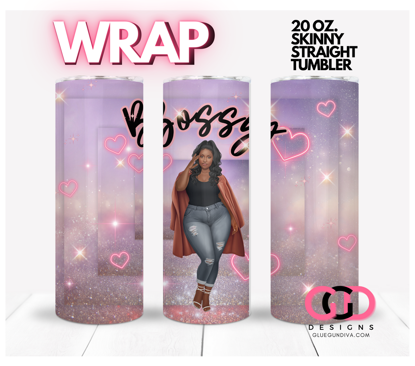Bossy Black hair 2 - Digital tumbler wrap for 20 oz skinny straight tumbler