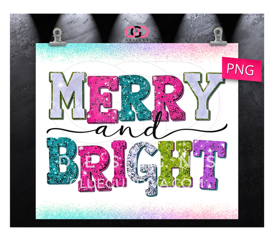 Merry and Bright - Digital tumbler wrap for 20 oz skinny straight tumbler