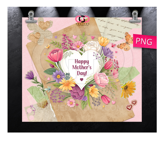 Happy Mother's Day Paper Collage - Digital tumbler wrap for 20 oz skinny straight tumbler