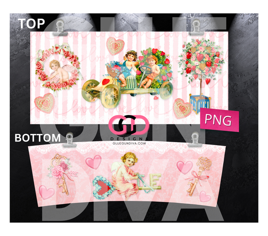 Vintage Pink Valentine - Digital tumbler wrap for 40 oz tumbler