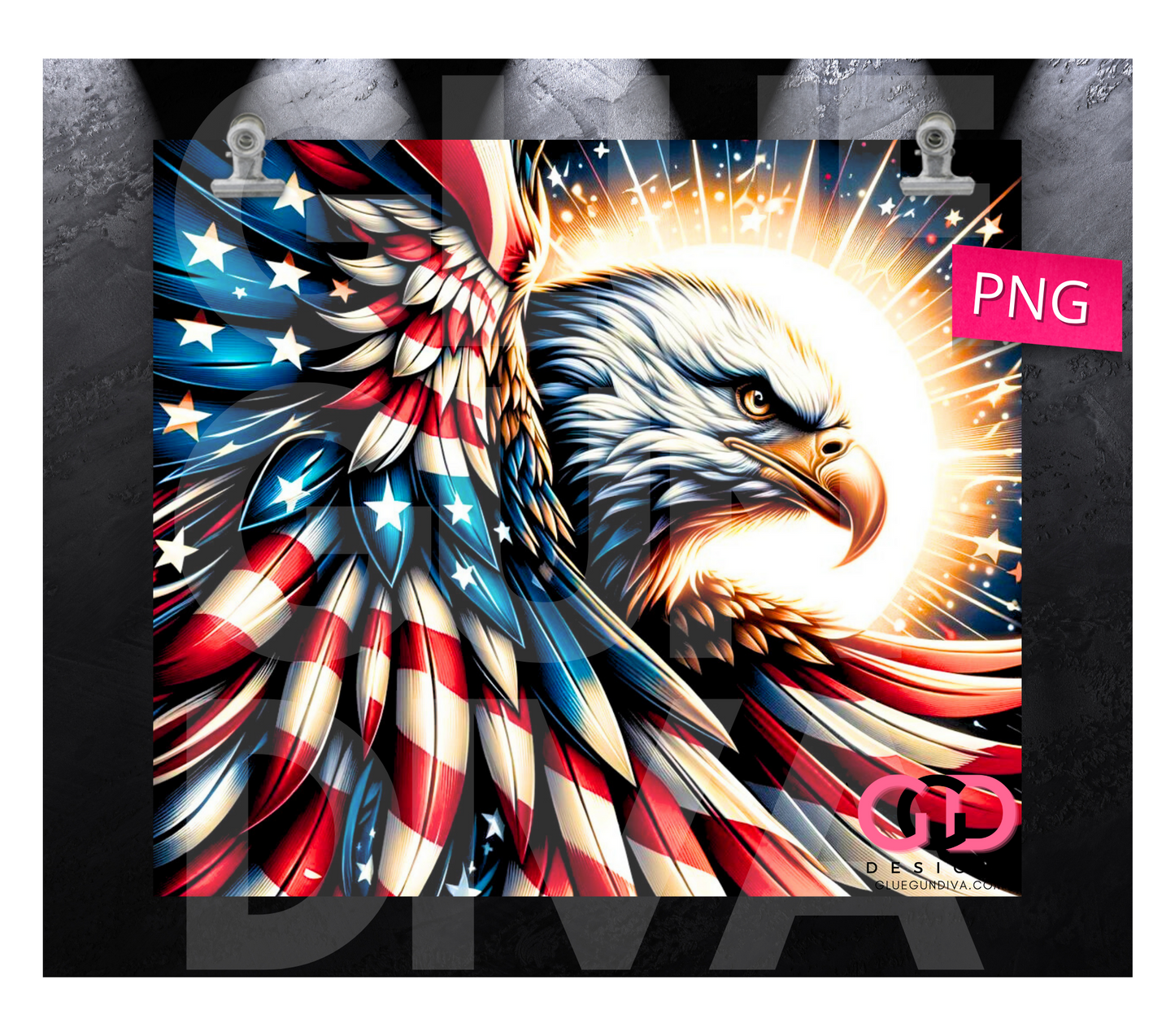 USA Bald Eagle Profile- Digital tumbler wrap for 20 oz skinny straight tumbler