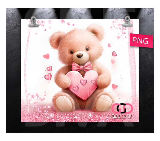 Sweet Hearts Teddy - Digital tumbler wrap for 20 oz skinny straight tumbler