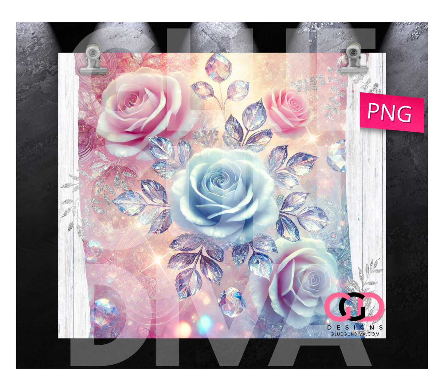 Crystal Roses Scene - Digital tumbler wrap for 20 oz skinny straight tumbler