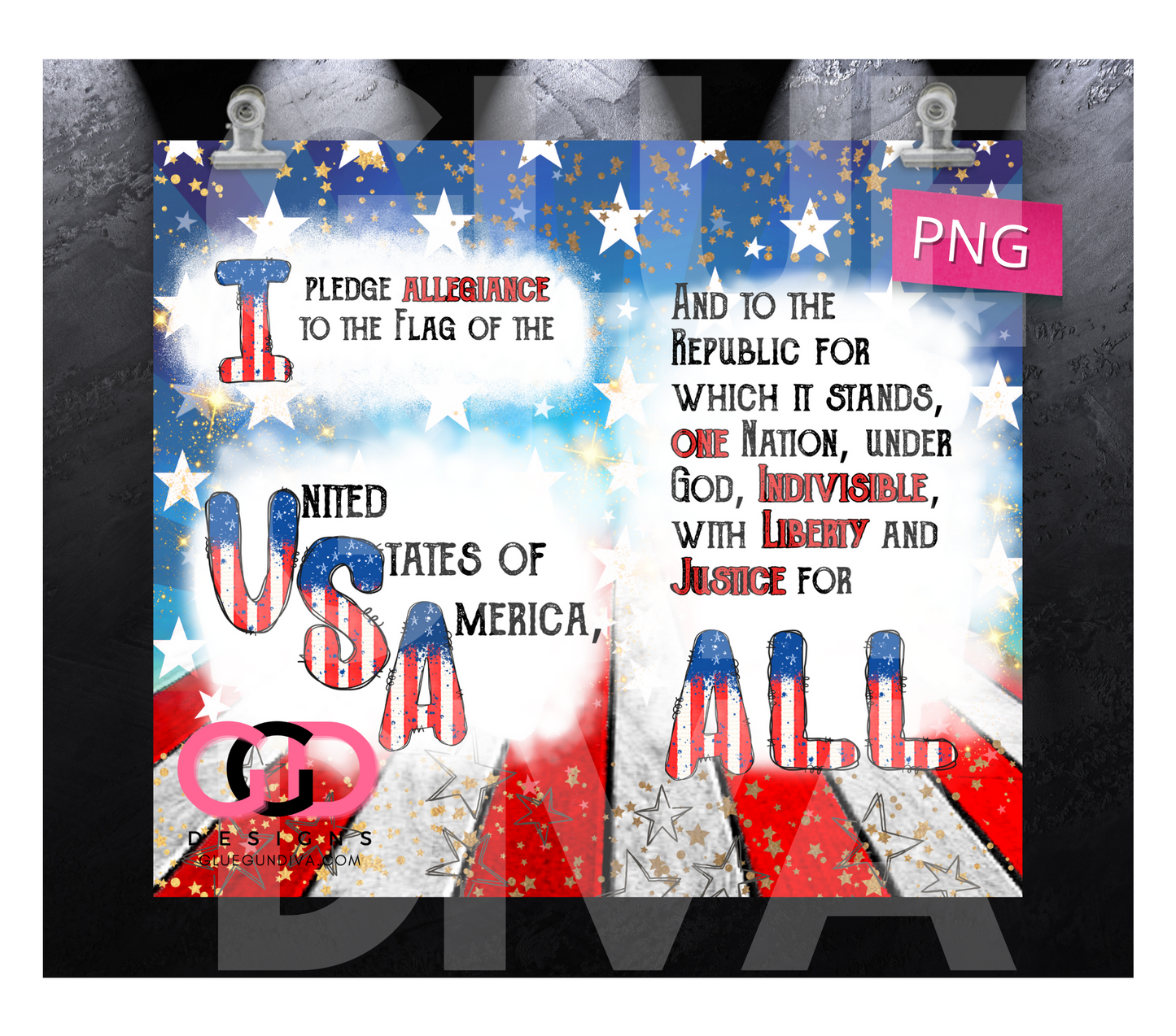 Pledge of Allegiance- Digital tumbler wrap for 20 oz skinny straight tumbler