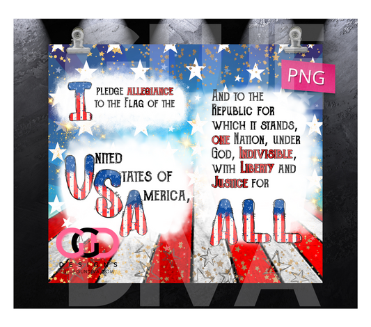 Pledge of Allegiance- Digital tumbler wrap for 20 oz skinny straight tumbler