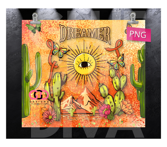 Dreamer Cactus- Digital tumbler wrap for 20 oz skinny straight tumbler