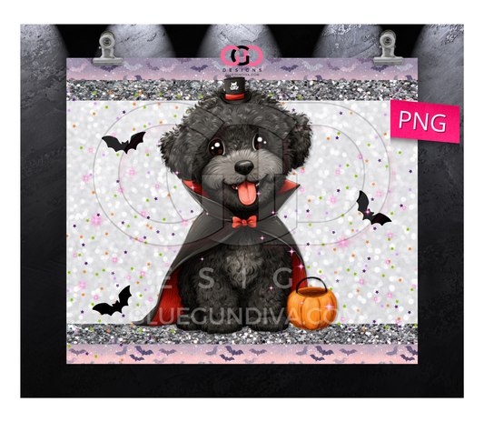Halloween Black Puppy Dracula - Digital tumbler wrap for 20 oz skinny straight tumbler