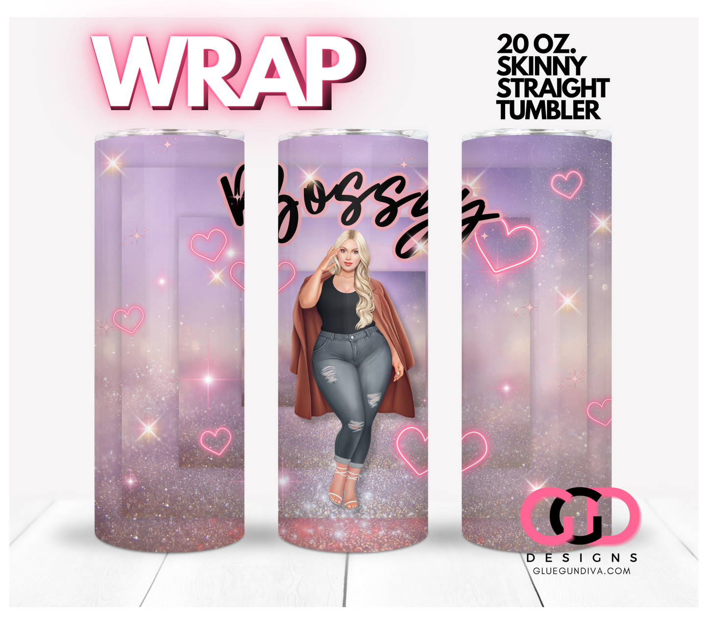 Bossy blonde 1 - Digital tumbler wrap for 20 oz skinny straight tumbler