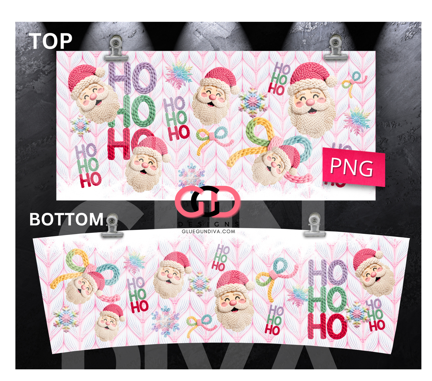 Knitted Santa Ho Ho Ho - Digital tumbler wrap for 40 oz tumbler