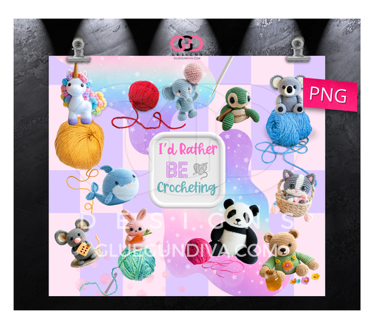 I'd Rather be Crocheting- Digital tumbler wrap for 20 oz skinny straight tumbler