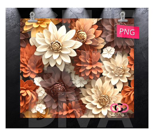 3D Fall Flowers - Digital tumbler wrap for 20 oz skinny straight tumbler
