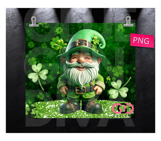 3d St Patricks Day Gnome- Digital tumbler wrap for 20 oz skinny straight tumbler