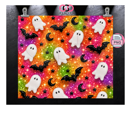 Glossy Ghosts Fall Colors - Digital tumbler wrap for 20 oz skinny straight tumbler