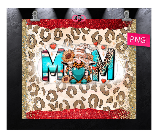 Mom Gnome and Leopard - Digital tumbler wrap for 20 oz skinny straight tumbler