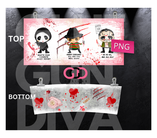 Cute Horror Characters - Digital tumbler wrap for 40 oz tumbler