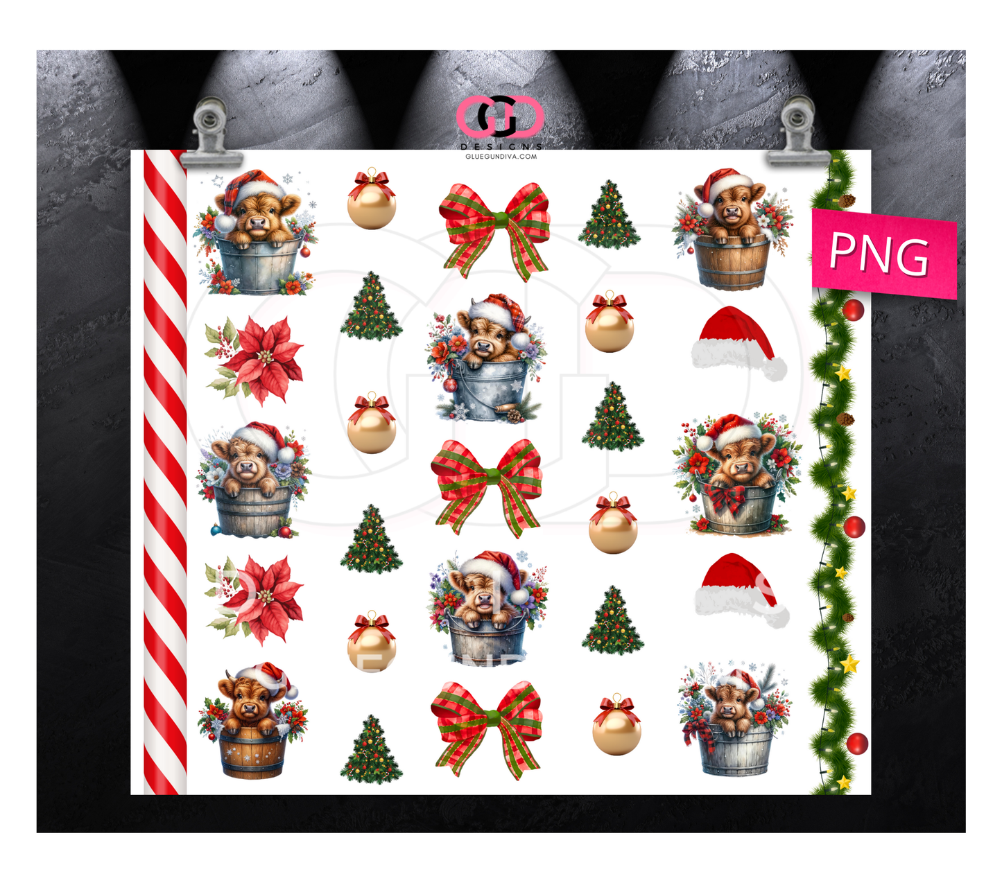 Classic Christmas Highland Cows - Digital tumbler wrap for 20 oz skinny straight tumbler
