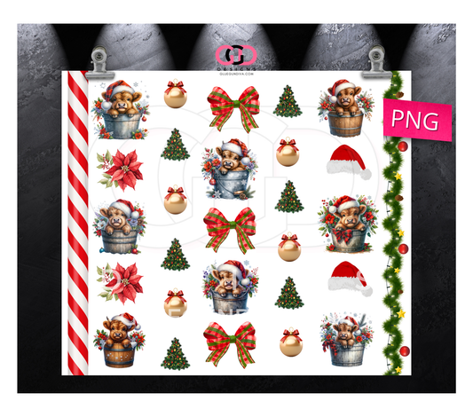 Classic Christmas Highland Cows - Digital tumbler wrap for 20 oz skinny straight tumbler