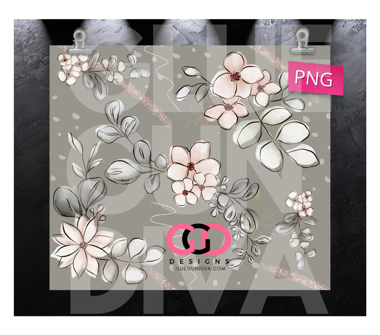 May's Neutral Flowers- Digital tumbler wrap for 20 oz skinny straight tumbler