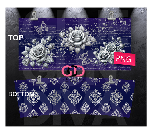 Purple and Silver - Digital tumbler wrap for 40 oz tumbler