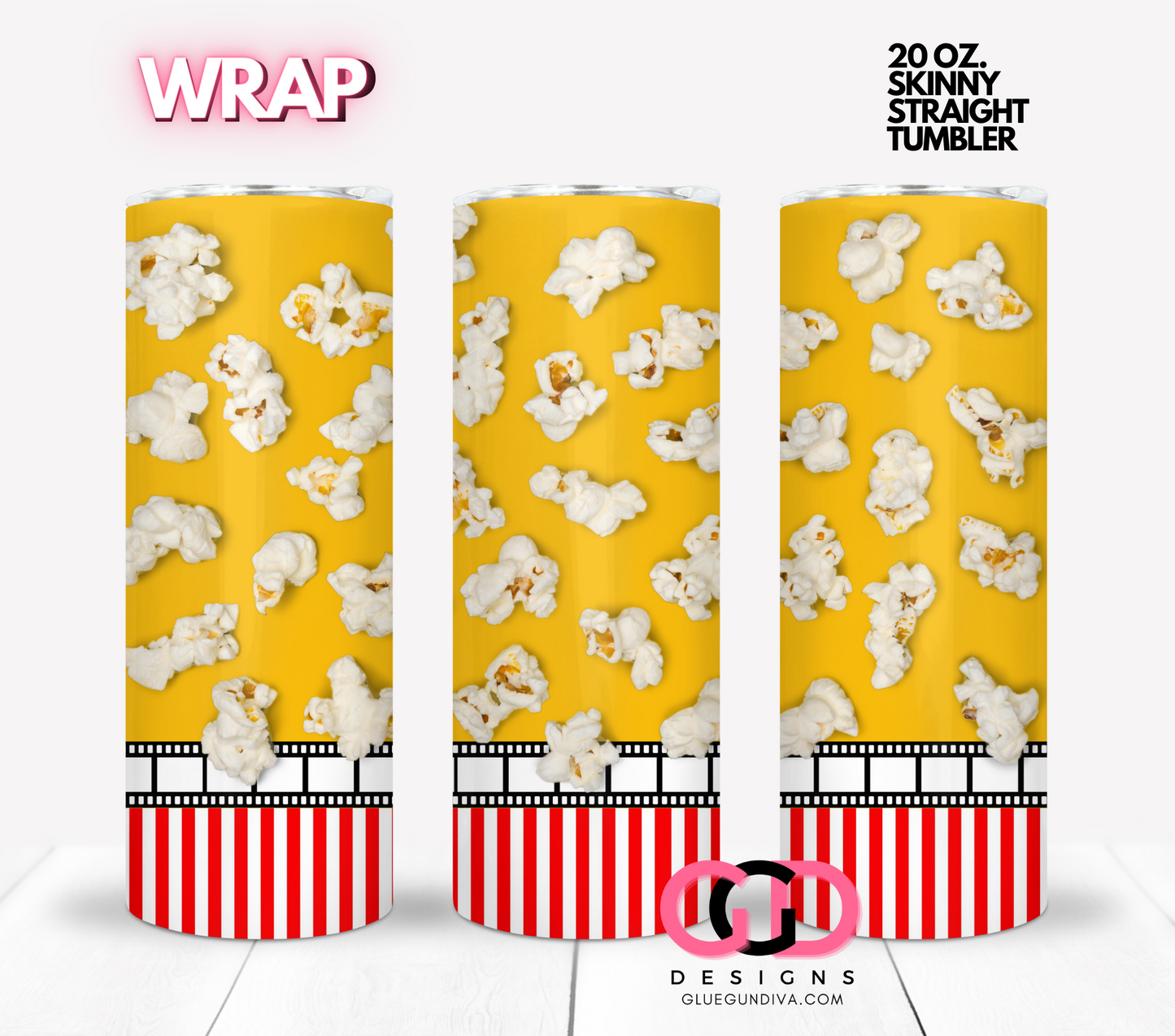 Movie Popcorn - Digital tumbler wrap for 20 oz skinny straight tumbler