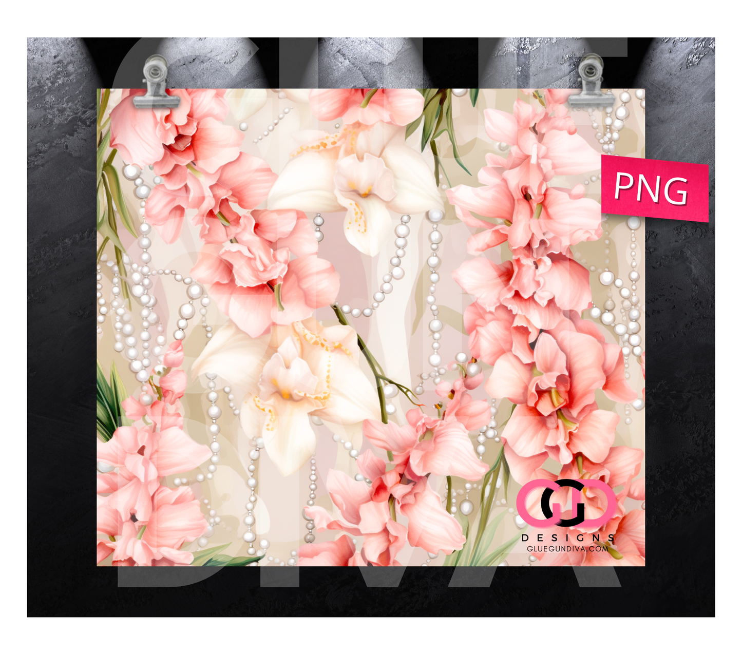 Gladiolas and Pearls- Digital tumbler wrap for 20 oz skinny straight tumbler