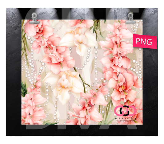 Gladiolas and Pearls- Digital tumbler wrap for 20 oz skinny straight tumbler