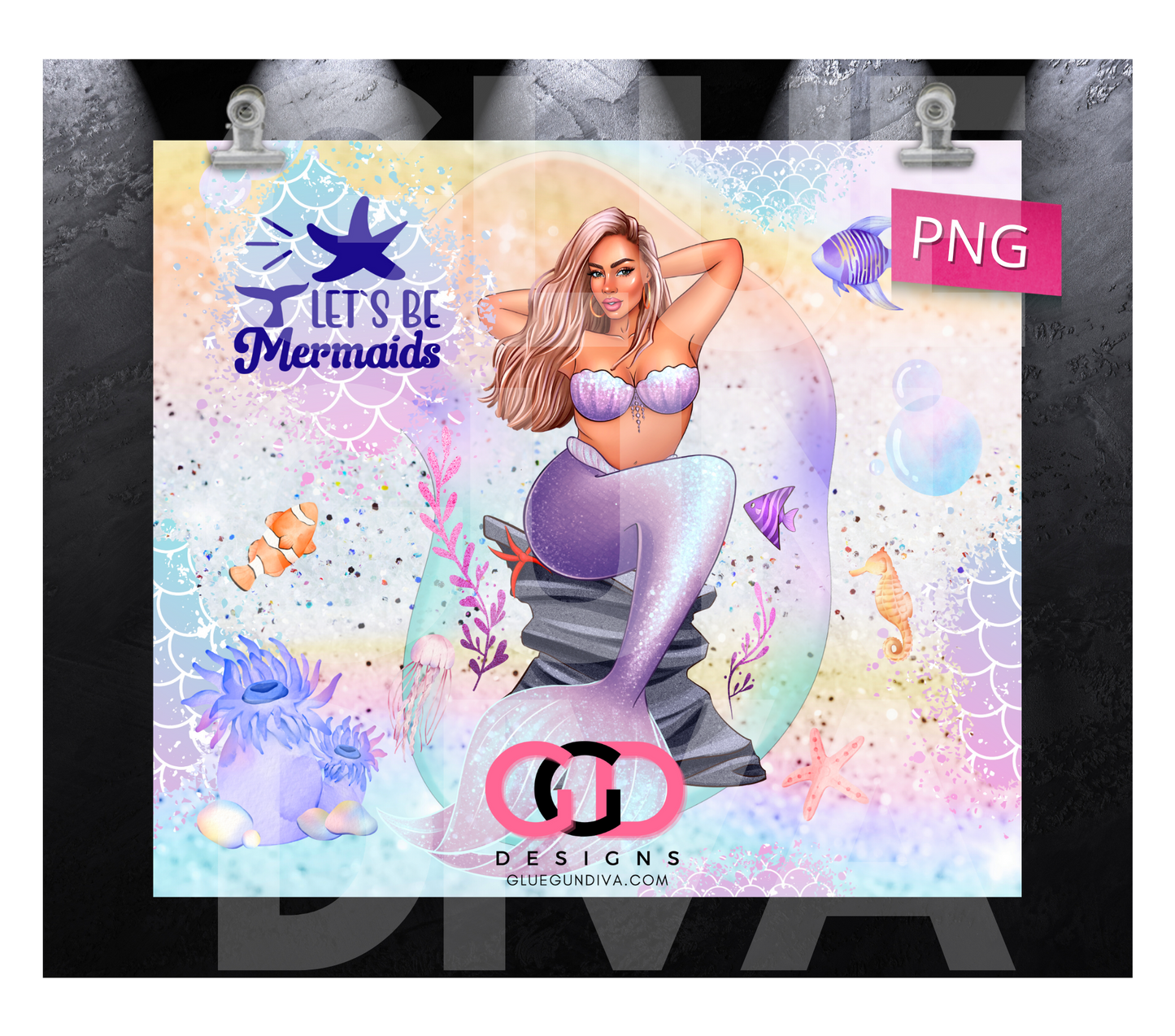 Let's Be Mermaids 1- Digital tumbler wrap for 20 oz skinny straight tumbler