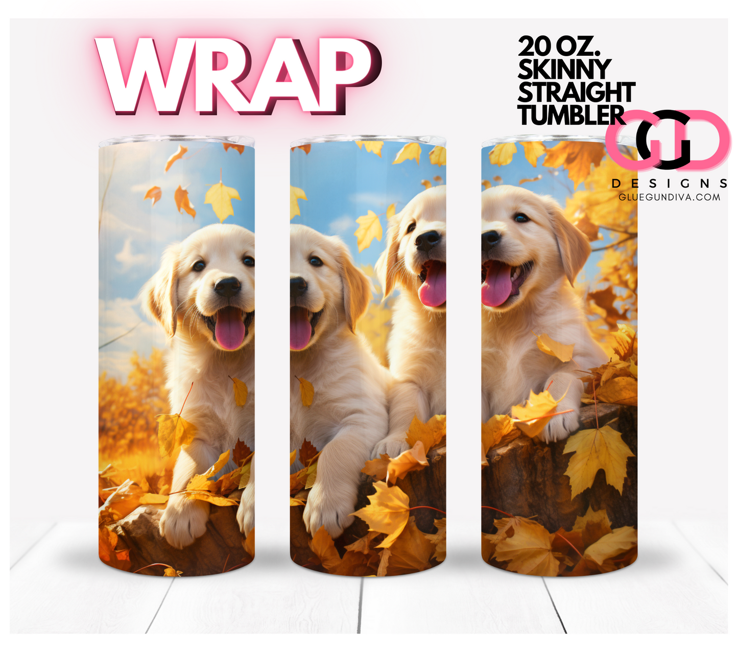 Fall Golden Retrievers- Digital tumbler wrap for 20 oz skinny straight tumbler