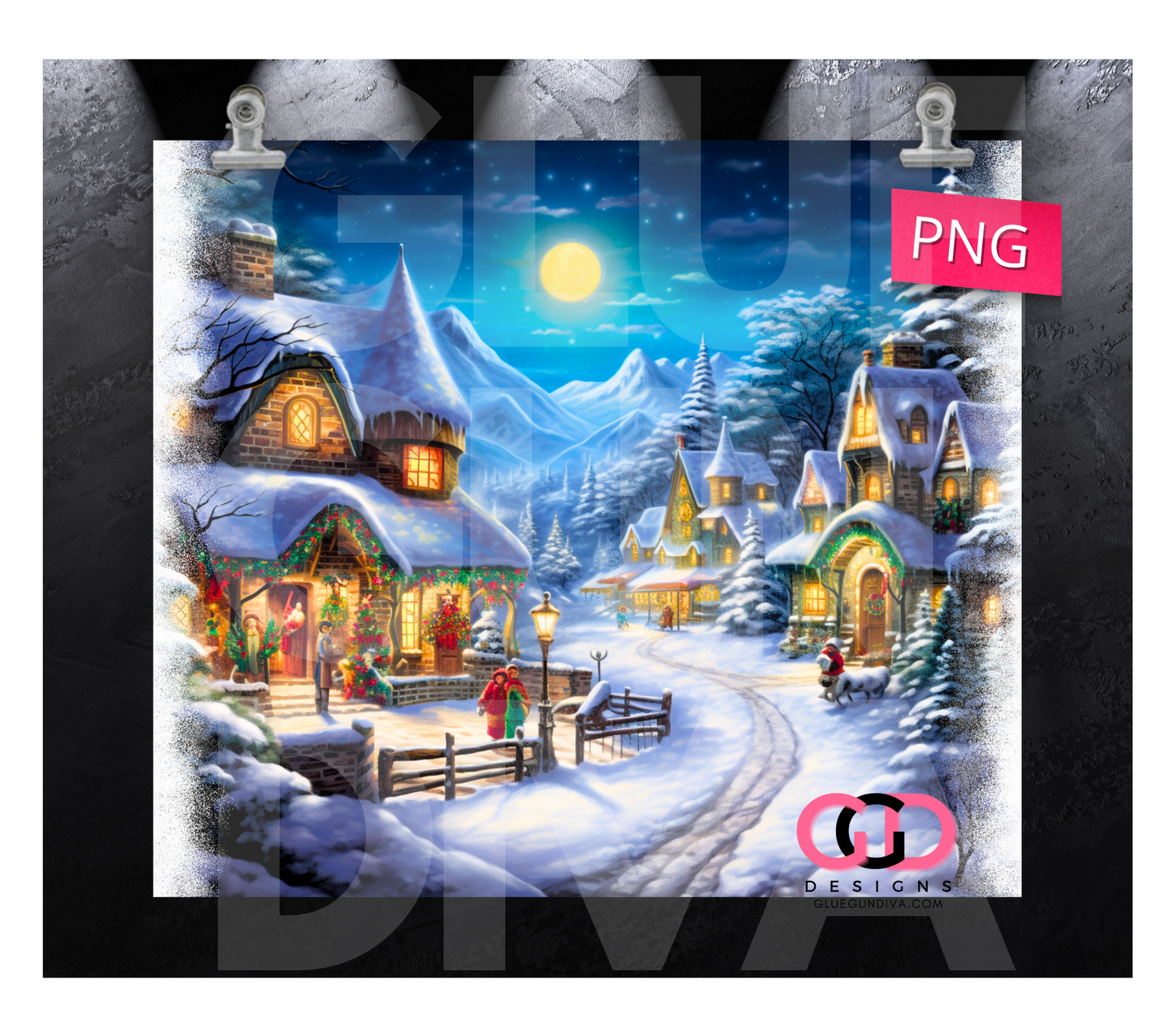 Winter Holiday Night Scene- Digital tumbler wrap for 20 oz skinny straight tumbler