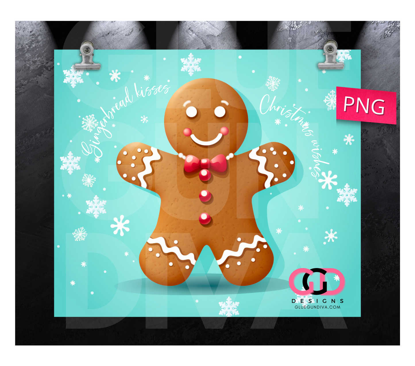 Gingerbread kisses and wishes- Digital tumbler wrap for 20 oz skinny straight tumbler
