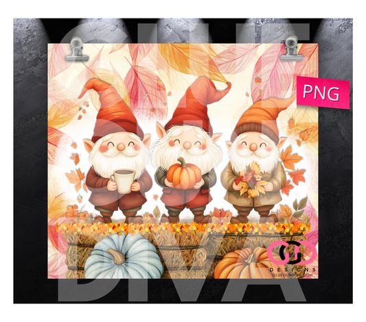 Fall Ready Gnomes - Digital tumbler wrap for 20 oz skinny straight tumbler