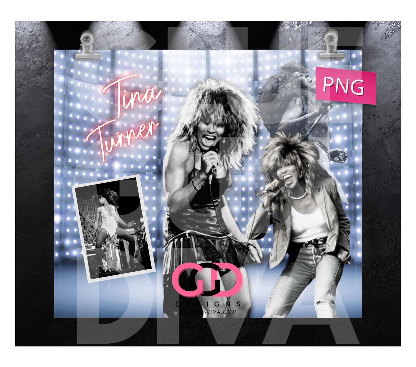 Tina Turner Black and White- Digital tumbler wrap for 20 oz skinny straight tumbler