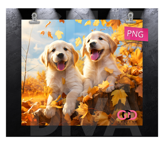 Fall Golden Retrievers- Digital tumbler wrap for 20 oz skinny straight tumbler
