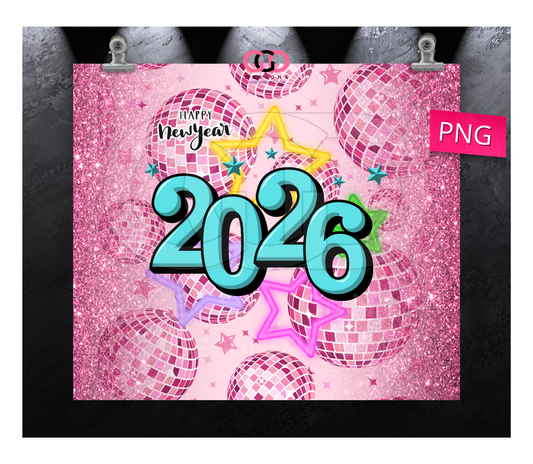 Happy New Year 2026 Disco - Digital tumbler wrap for 20 oz skinny straight tumbler